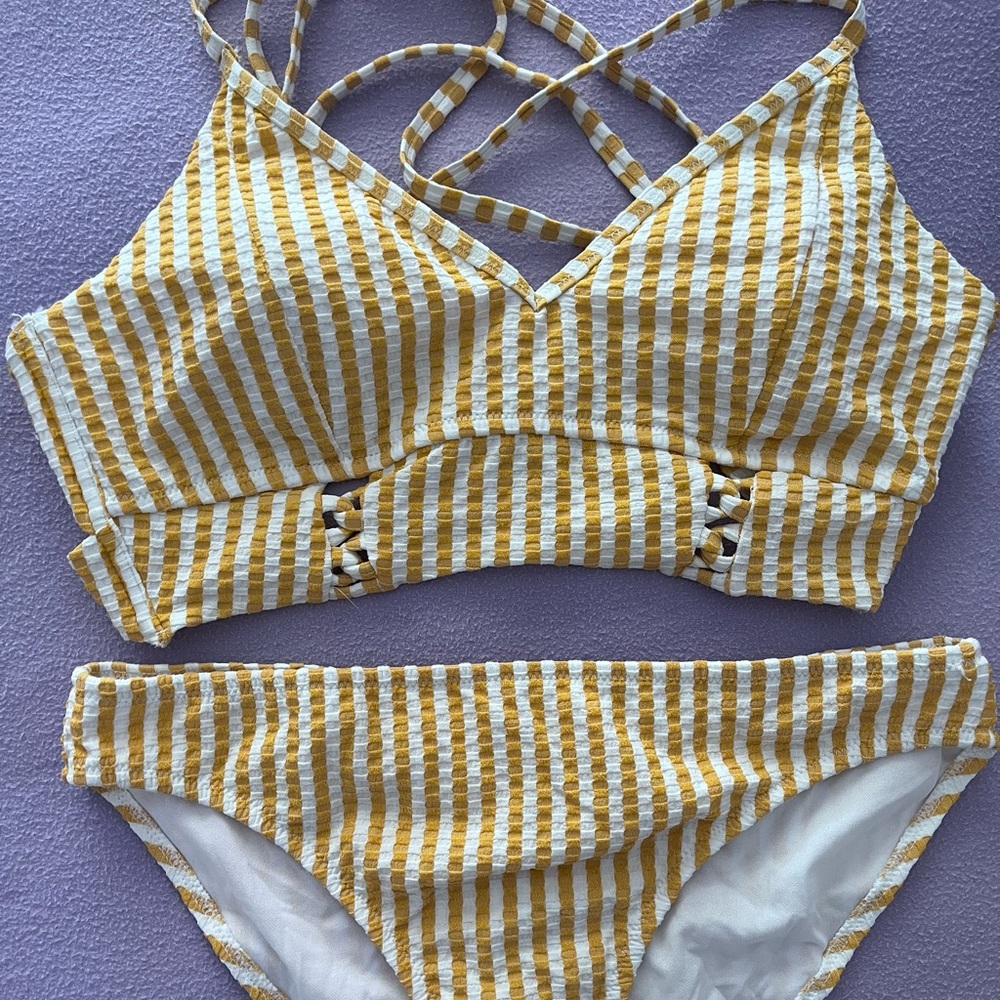 JESSICA SIMPSON YELLOW STRIPPED BIKINI SIZE M